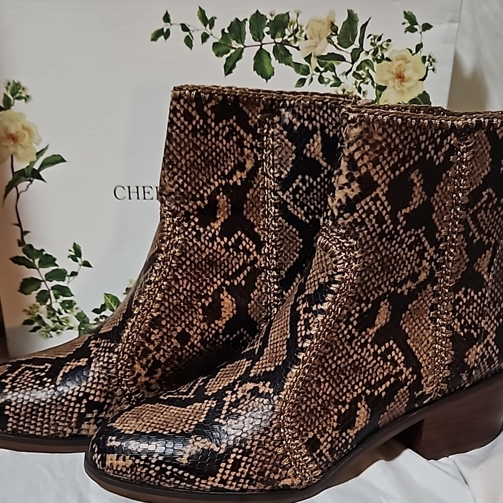 Snake Print Ankle Boots - Brown
